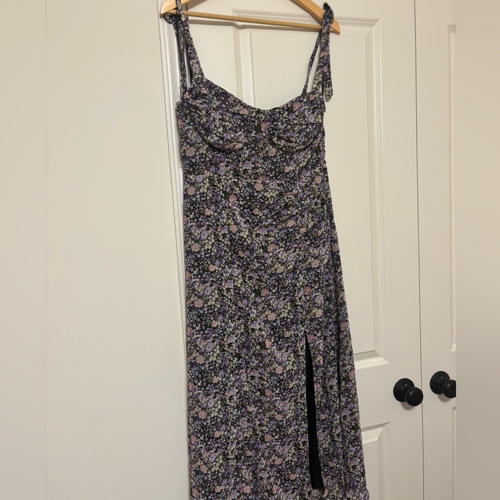 Astr Black and White Midi Sundress with Slit